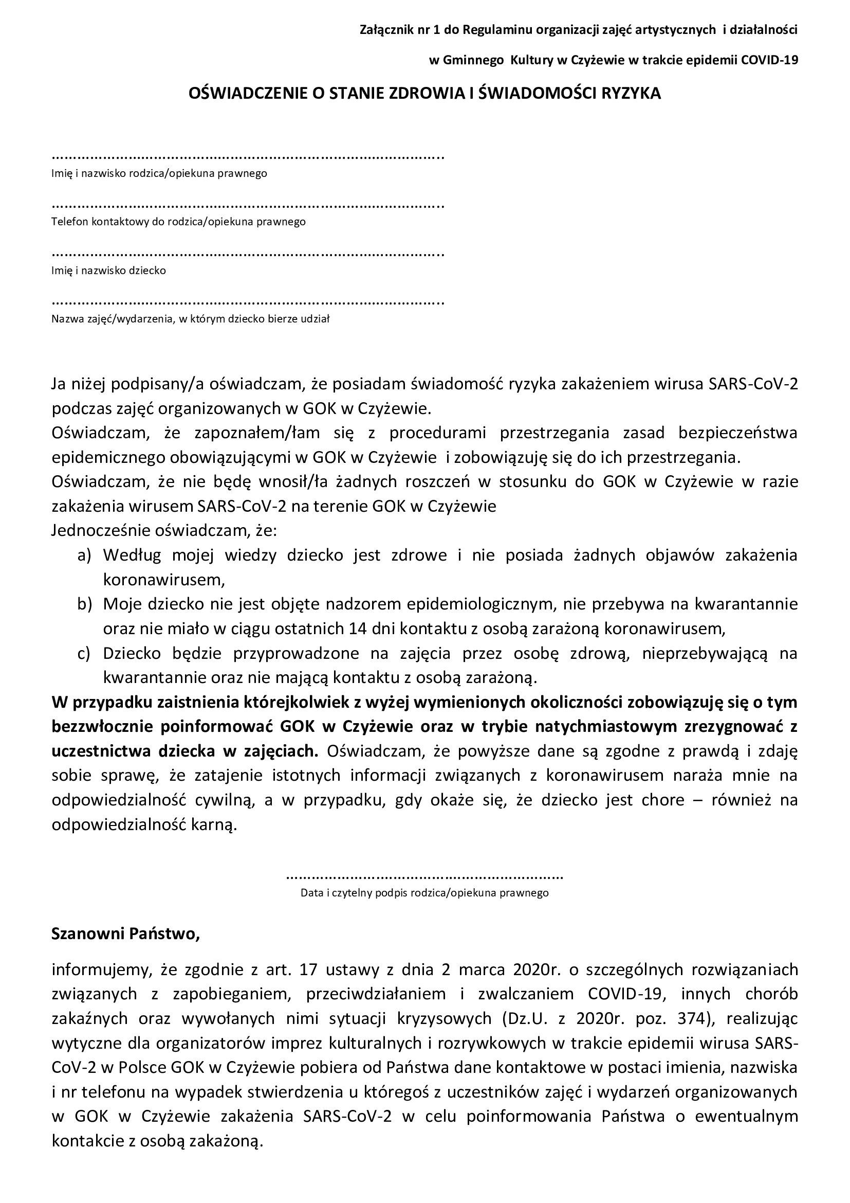 oświadczenie rodzica opiekuna prawnego 1 