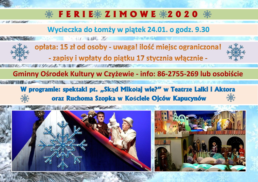 wycieczka łomża ferie zimowe 2020 www